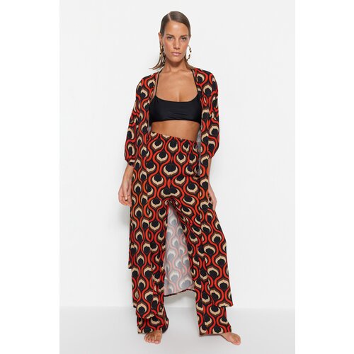 Trendyol Geometric Pattern Belted Maxi Woven Kimono &amp;amp; Kaftan with Balloon Sleeves Slike