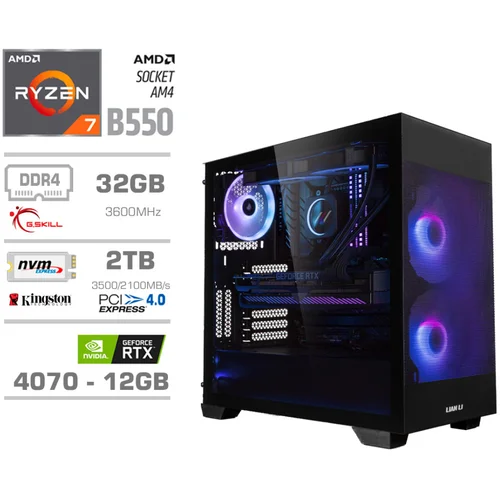 MEGA Računalnik MT S7X R7-5800X/RTX4070/32GB/2TB-4.0/750W/Brez OS/črna RGB + Estetski napajalni kabli, (21286834)