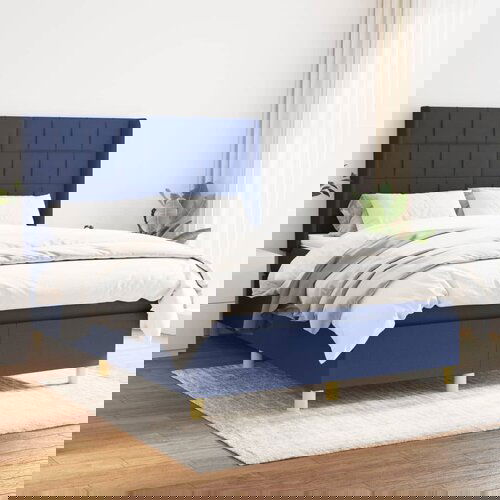 VidaXL Box spring postelja z vzmetnico modra 140x200 cm blago Slike