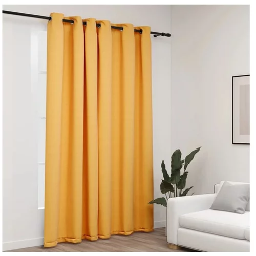  Zatemnitvena zavesa z obročki videz platna rumena 290x245 cm