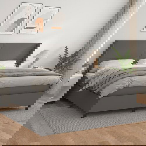VidaXL Krevet s oprugama i madracem sivi 180 x 200 cm od umjetne kože Slike