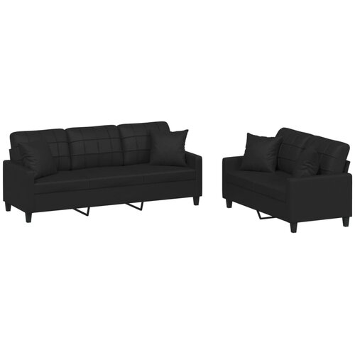  2-dijelni set sofa s jastucima crni od umjetne kože Slike
