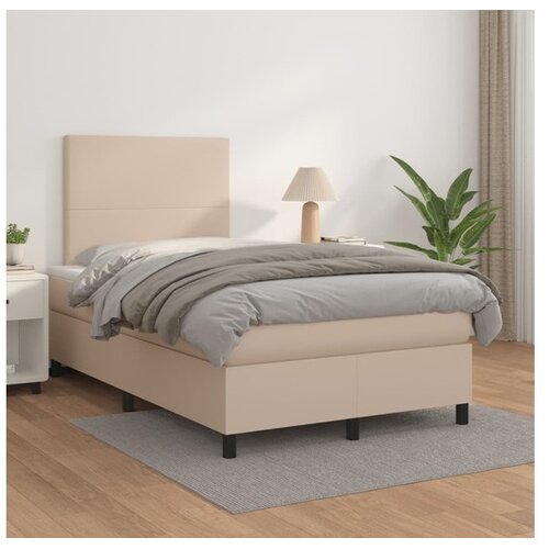  Box spring postelja z vzmetnico kapučino 120x200cm umetno usnje Cene