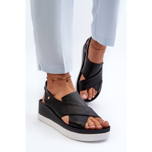 Kesi Zazoo Leather wedge sandals, black Slike