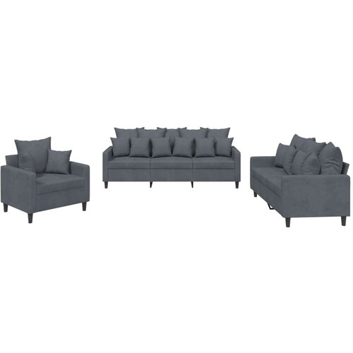 Maison Chic Sedežna garnitura - kavč 3-delna z blazinami temno siv žamet, (21728714) Cene