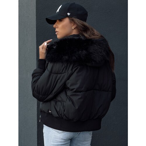 DStreet Women's winter quilted jacket with fur COLDPACK black Slike