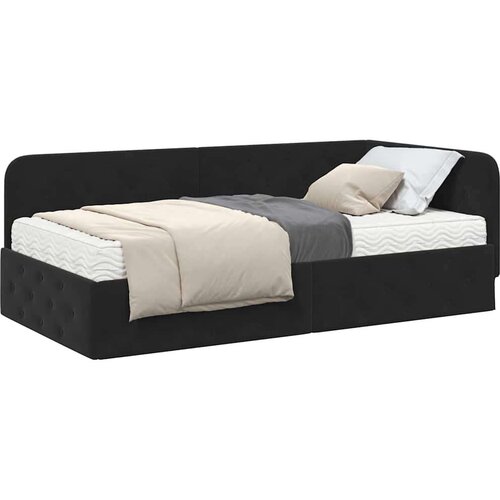 VidaXL Kutni okvir kreveta s madracem Crna 90 x 200 cm Bar&amp;scaron;un Slike