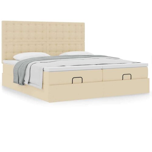 vidaXL Otomanski posteljni okvir z vzmetnicami krem 160x200 cm blago, (21611694) Cene