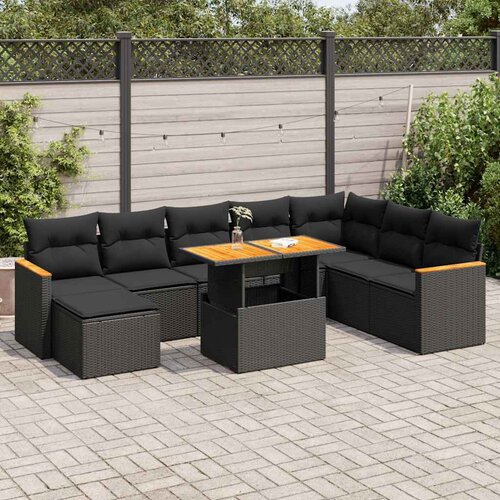 VidaXL 9-dijelni set vrtnih sofa s jastucima crni od poliratana bagrem Slike
