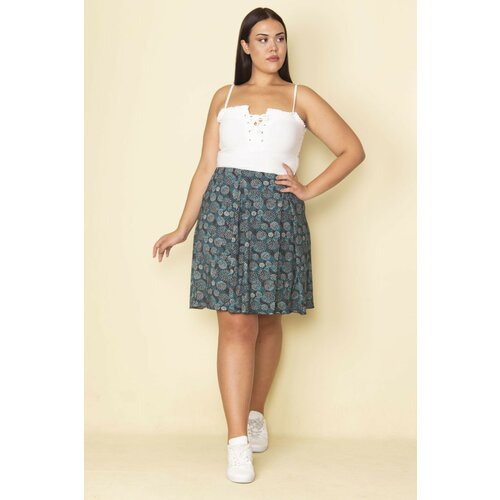 Şans Women's Plus Size Green Elastic Waist Pleated Detail Lycra Skirt Slike