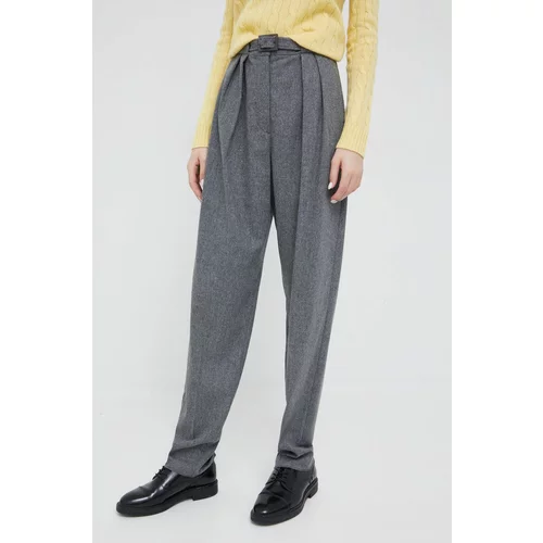 Emporio Armani Vunene hlače za žene, boja: siva, chinos kroj, visoki struk