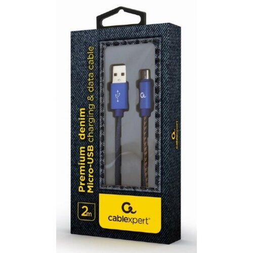 Gembird CC-USB2J-AMmBM-2M-BL Premium jeans (denim) Micro-USB cable with metal connectors, 2 m, blue Slike