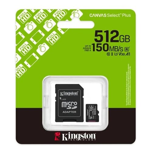 Kingston microSD 512GB Class10Canvas Select Plus150MBs Read,Class 10 UHS-I Slike