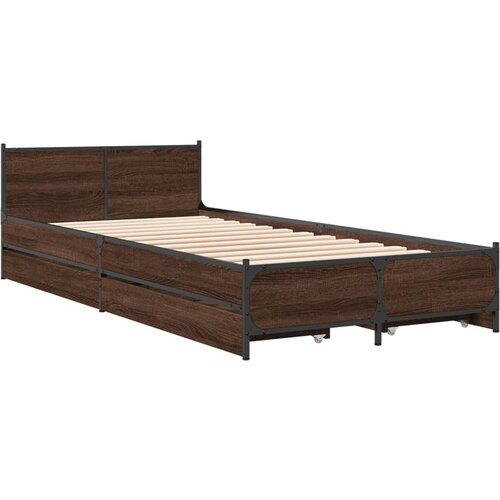 VidaXL Posteljni okvir s predali rjavi hrast 100x200 cm inž. les, (21128473) Slike
