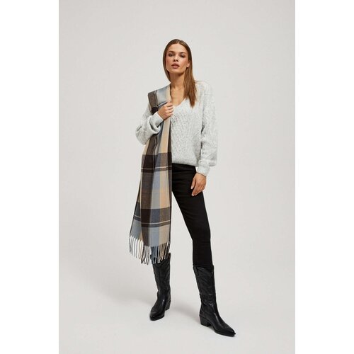 Marisse Brown Checkered Scarf With Fringes Cene