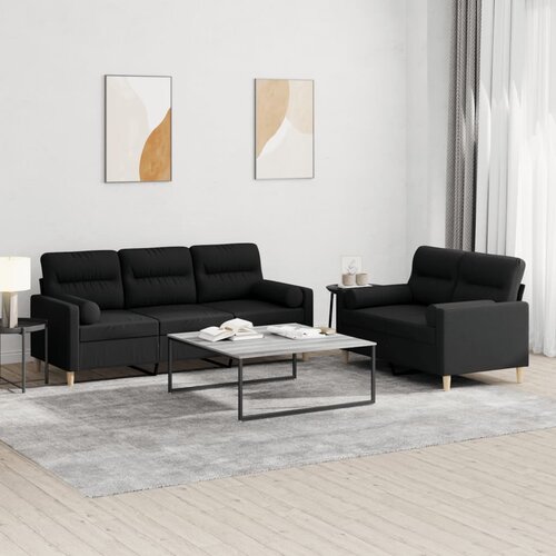  2-dijelni set sofa s jastucima crni od tkanine Cijene