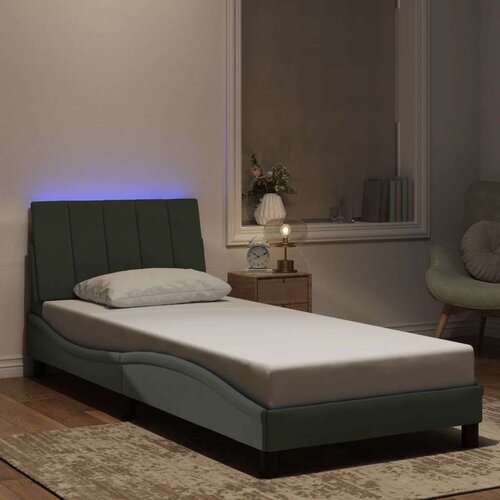 VidaXL Okvir kreveta s LED svjetlima svjetlosivi 90x200 cm bar&amp;scaron;unasti Slike