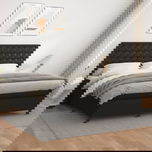 The Living Store Box spring postelja z vzmetnico črn 180x200 cm umetno usnje - Box Spring Postelja, (21438502) Slike
