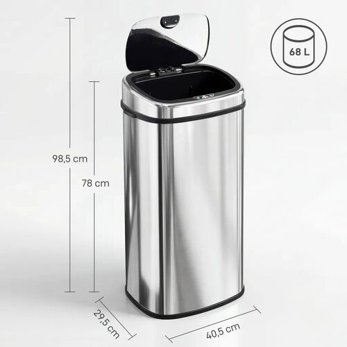  Automatska kanta za smeće od 68 l s senzorom pokreta vodootporna za ured spavaću sobu kuhinju nehrđajući čelik srebrna Slike