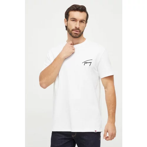 Tommy Jeans Pamučna majica za muškarce, boja: bijela, s aplikacijom