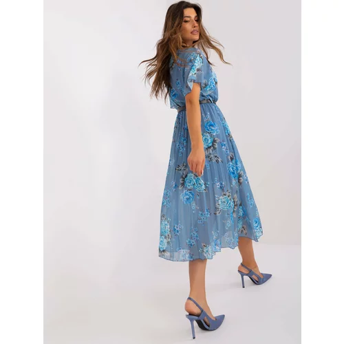 Fashion Hunters Powder blue dress with print and short sleeves