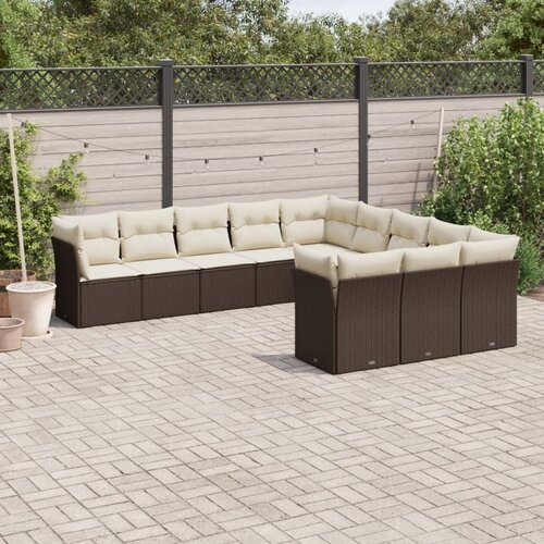 VidaXL 11-dijelni set vrtnih sofa od poliratana s jastucima smeđi Slike