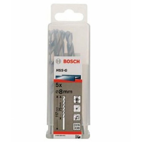 Bosch burgija za metal hss-g, din 338 8 x 75 x 117 mm pakovanje od 5 komada Cene