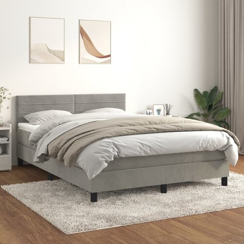 The Living Store Box spring postelja z vzmetnico svetlo siv 140x190 cm žamet - Box Spring Postelja, (21491465) Slike