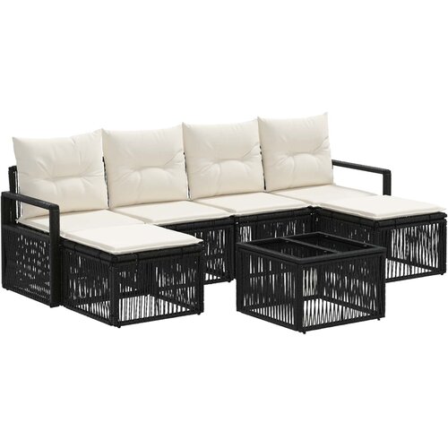 vidaXL Vrtna sedežna garnitura 7 pcs Črna poli ratan, (5000272273) Cene