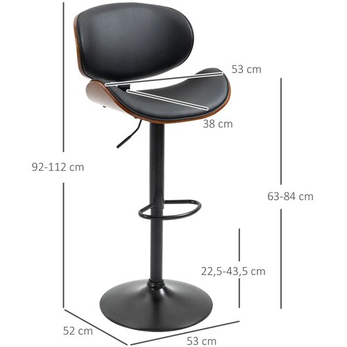  Set barskih stolica podesiva visina okretna umjetna koža čelični okvir crna 53 x 50 5 x 112 5 cm Slike