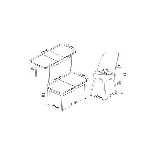 Hanah home Rasklopivi trpezarijski sto i stolice (5 delova) Nira White Chrome Anthracite Slike