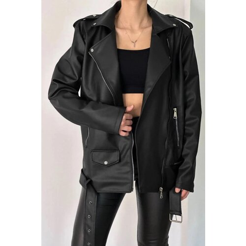 Dewberry 66796 Oversize Women PU Jacket-BLACK Cene