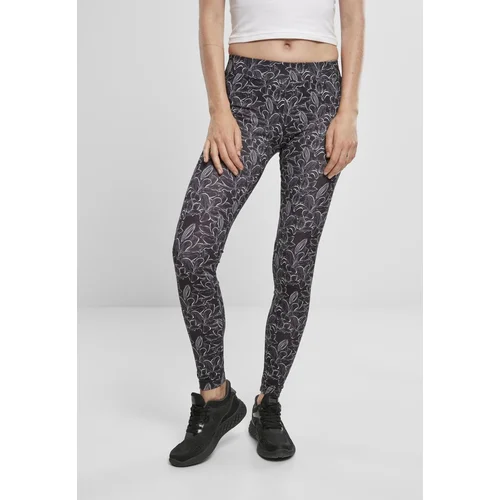 Urban Classics Ladies AOP Leggings Hibiscus Black