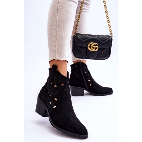 S. BARSKI Women Suede Perforated Cowboy Boots Black S.Barski Slike