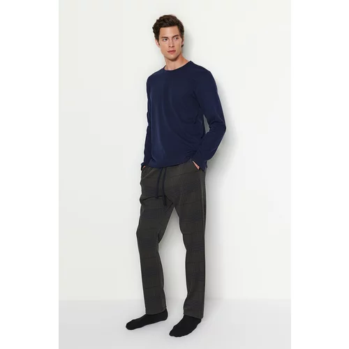 Trendyol Men's Navy - Khaki Plaid Knitted Pajamas Set