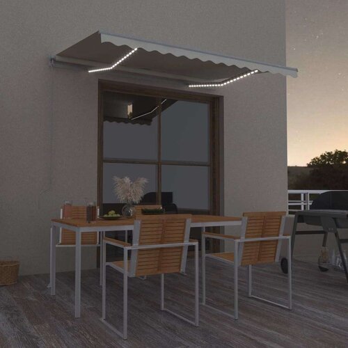  Tenda na ručno uvlačenje s LED svjetlima 300 x 250 cm krem Slike