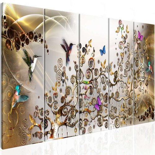  Slika - Hummingbirds Dance (5 Parts) Gold Narrow 200x80 Slike
