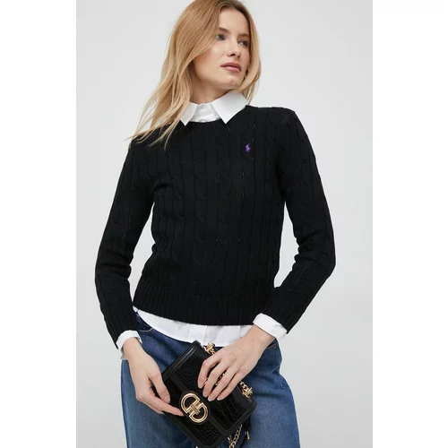 Polo Ralph Lauren Bombažen pulover ženski, črna barva