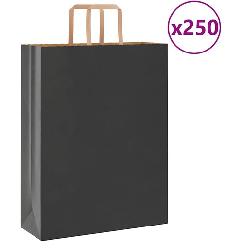VidaXL Papirnate vrečke 250 kosov z ročaji črne barve 32x12x42 cm Slike