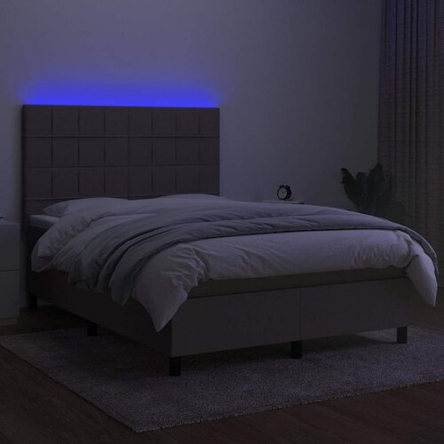  box spring s madracem LED smeđesivi 140x190 cm tkanina Slike