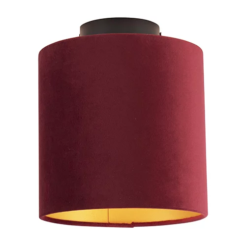 QAZQA Stropna svetilka z velur odtenkom rdeča z zlatom 20 cm - kombinirana črna