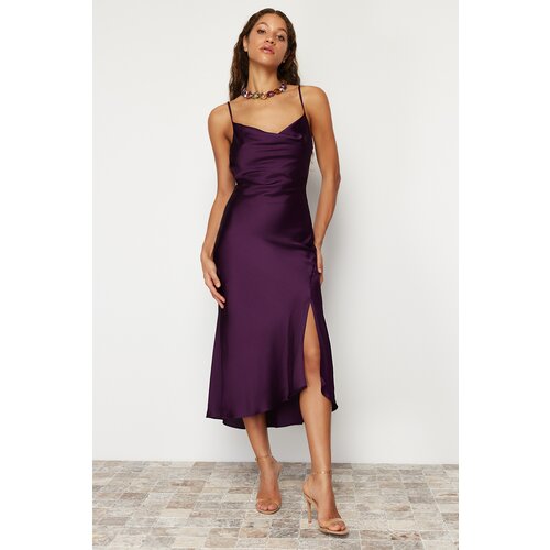 Trendyol Purple Lined Woven Satin Evening Dress Slike
