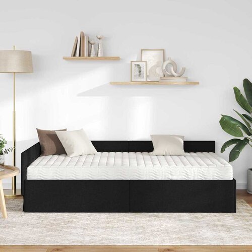  Kutni krevetni okvir s madracem 2 kom. Crna 90 x 200 cm tkanina Slike