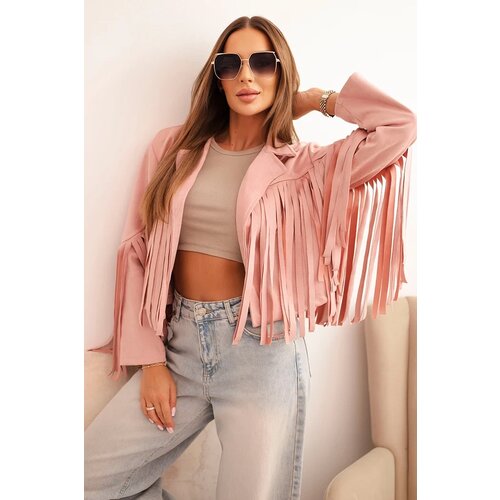 Kesi Włoski Women's suede fringed jacket dark powder pink Cene