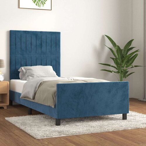  Posteljni okvir z vzglavjem temno moder 90x190 cm žamet, (20903973) Slike