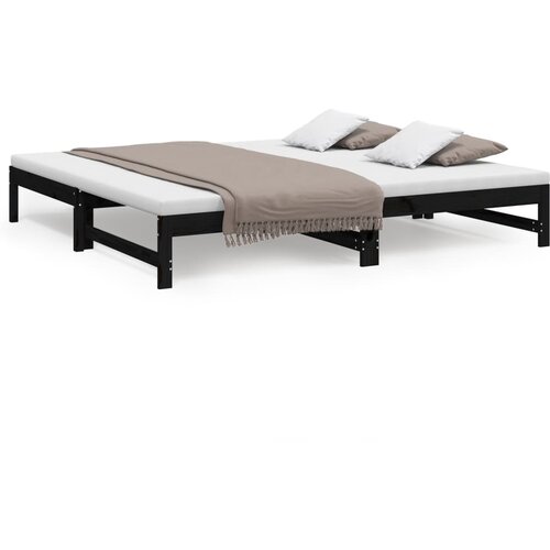 vidaXL Izvlečna dnevna postelja črna 2x(100x200) cm trdna borovina, (20725595) Cene