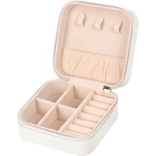 Generic travel jewelry box small jewelry box jewelry storage box portable pu leather mini jewelry travel box for girls women earrings, necklaces, rings, bracelets (white), (21064041) Slike