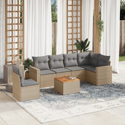 vidaXL 7-dijelni set vrtnih sofa od poliratana s jastucima bež Cijene