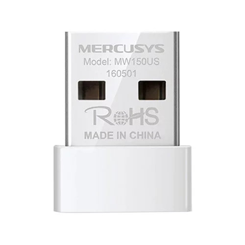 Mercusys MW150US N150 Wireless Nano USB Adapter, 150 Mbps on 2.4 GHz Nano Size, USB 2.0, WPA3, Internal antenna, Plug and Play