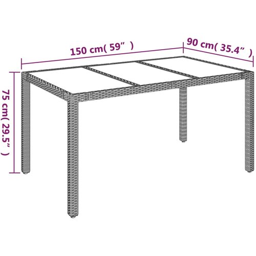  Vrtni stol sa staklenom pločom crni 150x90x75 cm od poliratana Slike